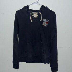 NY Rangers Dark Blue Hoodie - Lace-Up Sweatshirt with Logo - NHL - Size Large